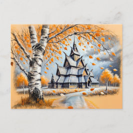 Stave Church i Pastel Chalk Teckning Vykort