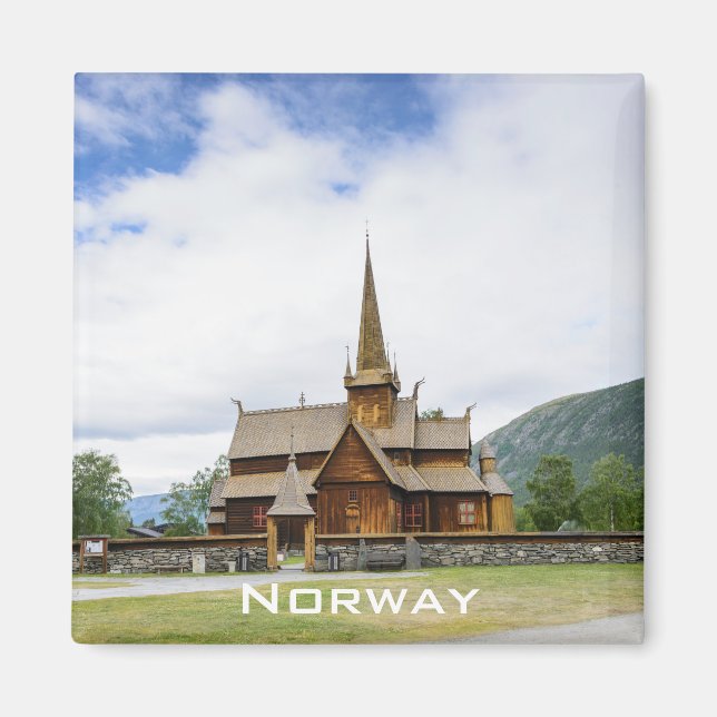 Stavkyrka i Lom, Norge textmagnet Magnet (Framsidan)