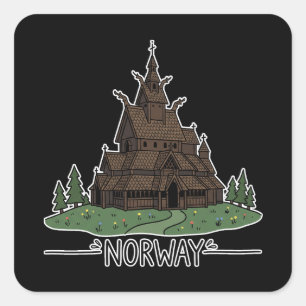 Stavkyrka i Norge Minimalistisk Doodle Fyrkantigt Klistermärke
