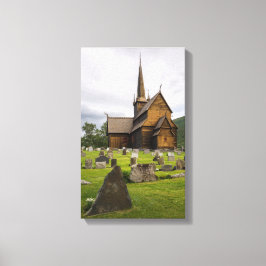 Stavkyrka med kyrkogård i Norge Canvastryck