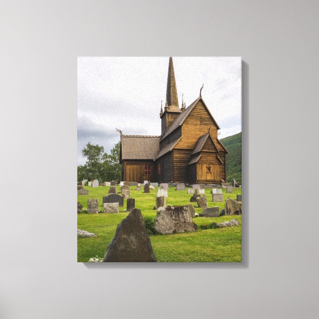 Stavkyrka med kyrkogård i Norge Canvastryck (Framsida)