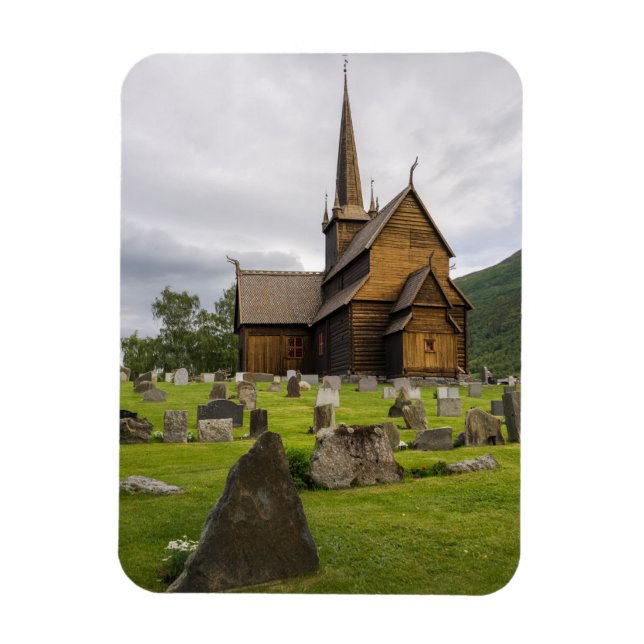 Stavkyrka med kyrkogård i Norge Magnet (Vertikal)