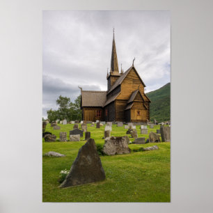 Stavkyrka med kyrkogård i Norge Poster