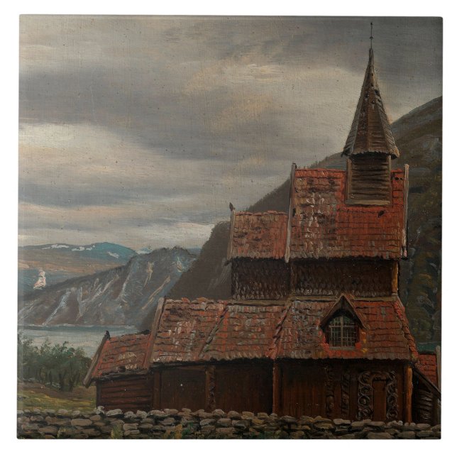 Stavkyrkan i Norge (av Knud Baade) Kakelplatta (Framsidan)