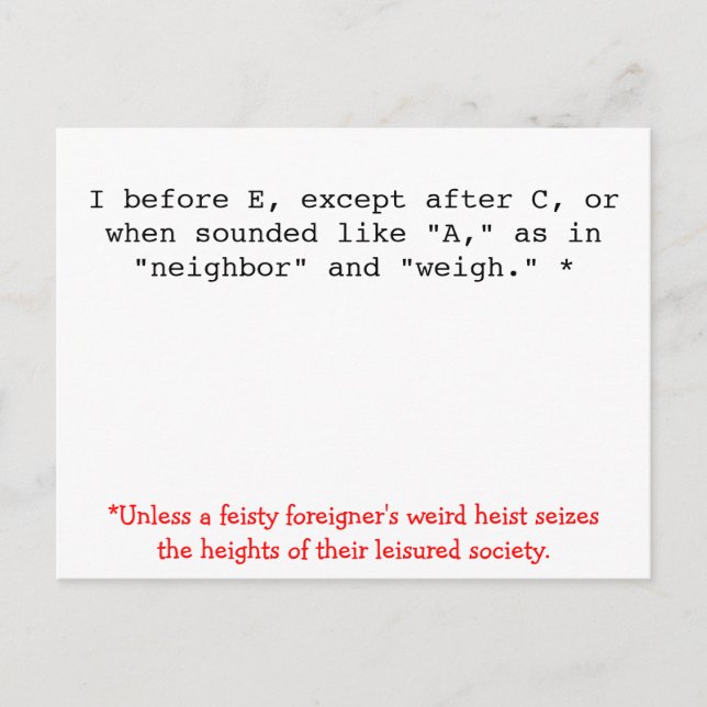 Stavning av Regler: I före E Vykort (Framsida)