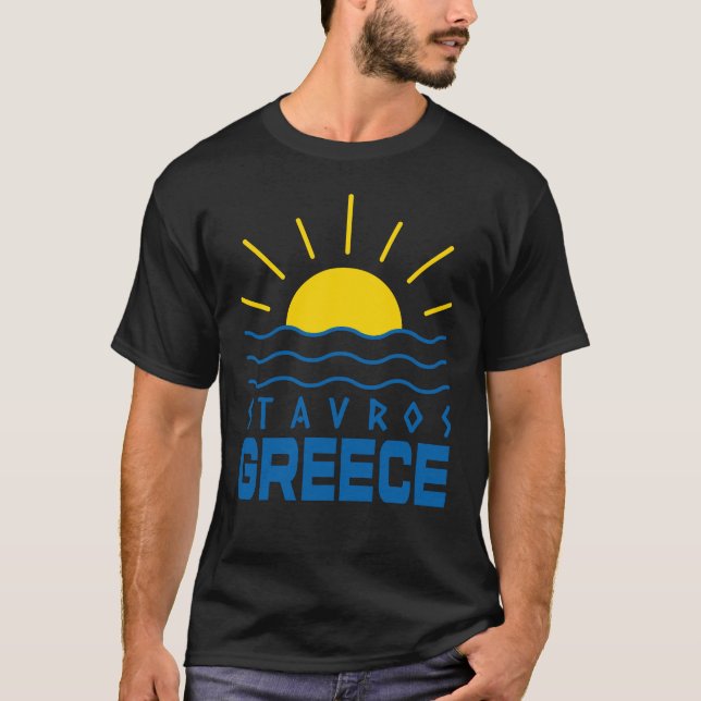 Stavros Greece Sunshine and Sea Manar Black T Shirt (Framsida)