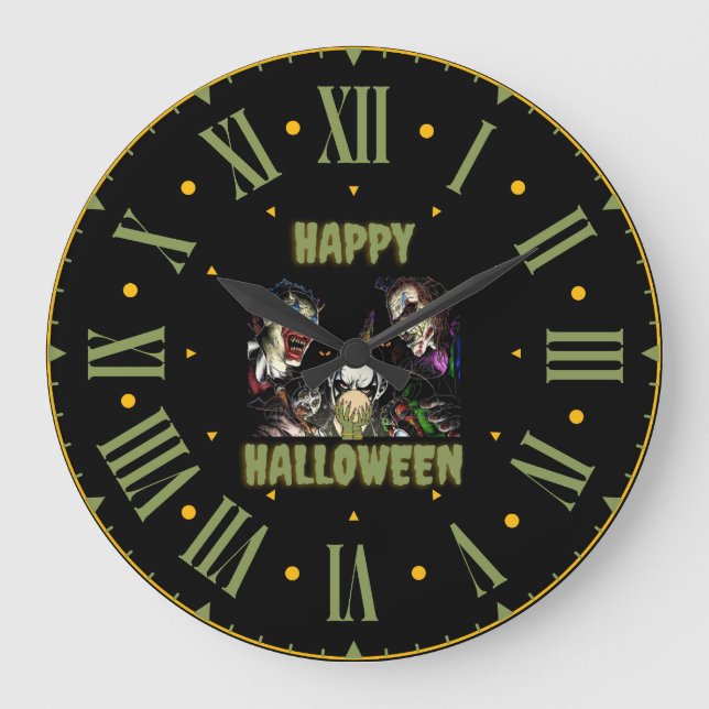 Stavväggsklocka för happy halloween stor klocka (Framsida)