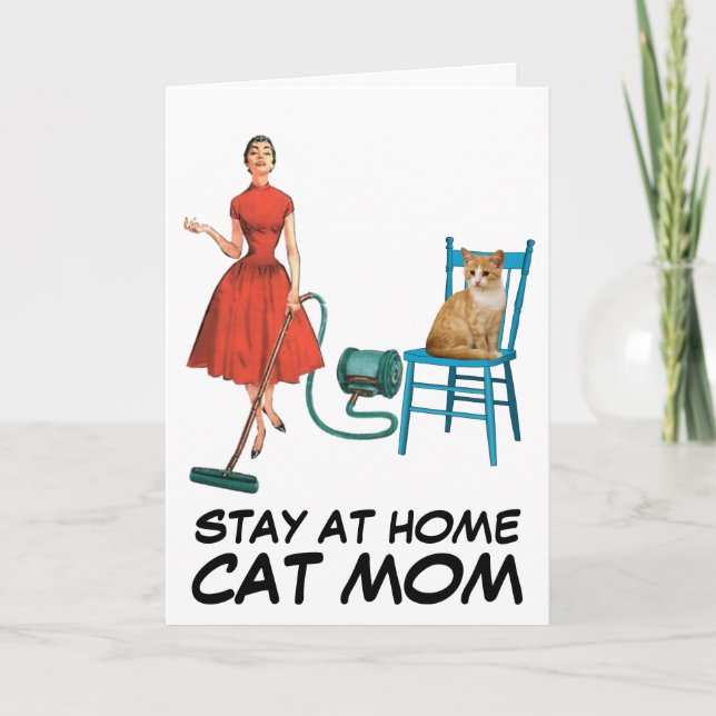 STAY AT HOME CAT MAMMA RETRO GREETDS CARDS KORT (Framsida)