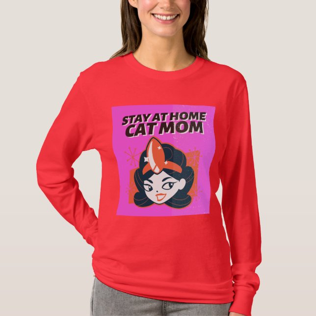 STAY AT HOME CAT MAMMA TOPPEN HERO RETRO T-Shirt (Framsida)