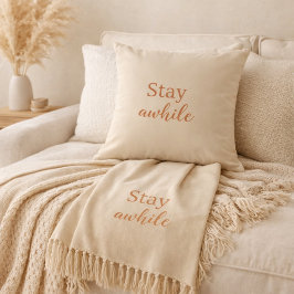 Stay Awhile Pillow Warm Sand Terracotta Typography Kudde