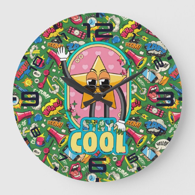 Stay Cool Star – Retro Pop Art Clock Stor Klocka (Framsida)