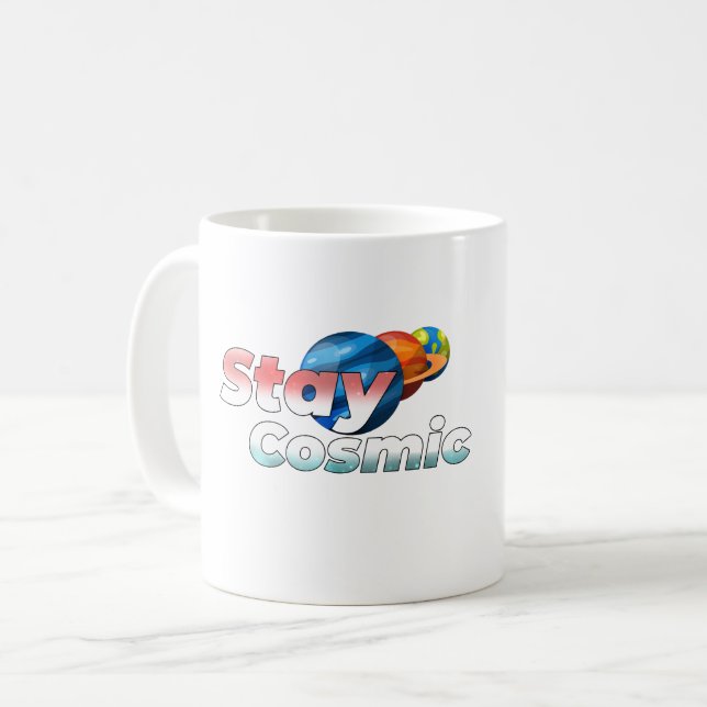 Stay Cosmic Minimal Space Typografi Kaffemugg (Framsida vänster)