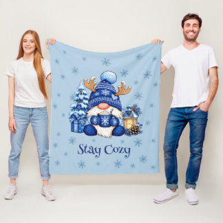 Stay Cozy Blå Jul Tomte Vinter Fleecefilt