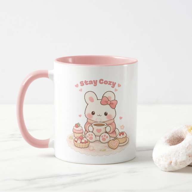 Stay Cozy Cute Bunny Rabbit Sweet Pink Mugg (Med munk)