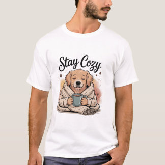 Stay Cozy: Cute Dog with Hot Cocoa/Coffee T Shirt