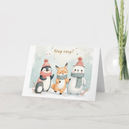 Stay Cozy Winter Animals Greeting Card Tack Kort