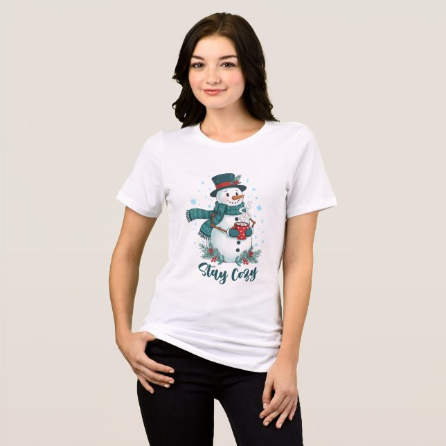 Stay Cozy Winter Snowman With Hot Cocoa T Shirt (Framsida Full)