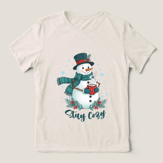 Stay Cozy Winter Snowman With Hot Cocoa T Shirt (Design Framsida)