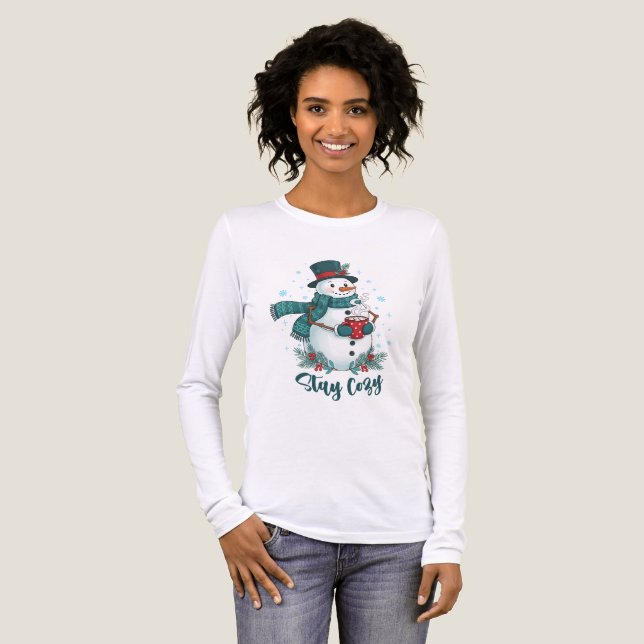 Stay Cozy Winter Snowman With Hot Cocoa T Shirt (Hel framsida)