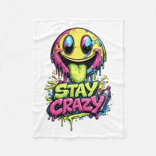 Stay Crazy Graffiti Smiley Filta Fleecefilt (Framsidan)