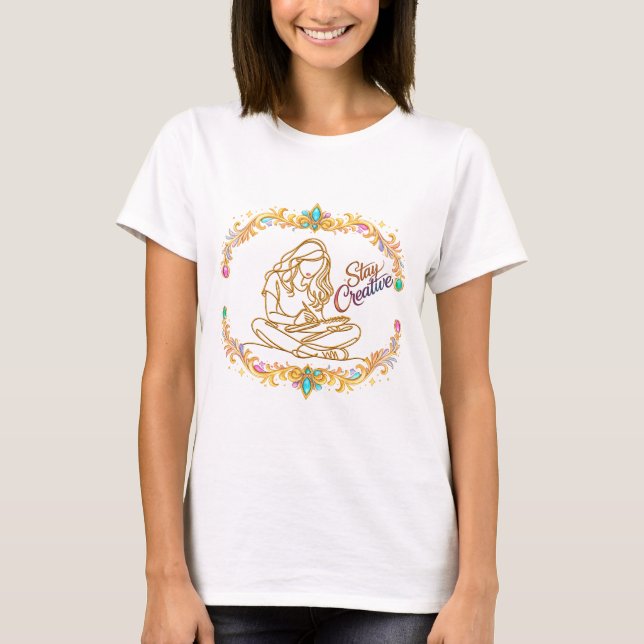 Stay Creative Gold Line Art Design Damtröja T Shirt (Framsida)