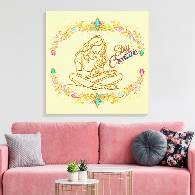 Stay Creative Guld Linje Art Canvastavla | Elegant (Insitu (Vardagsrum))
