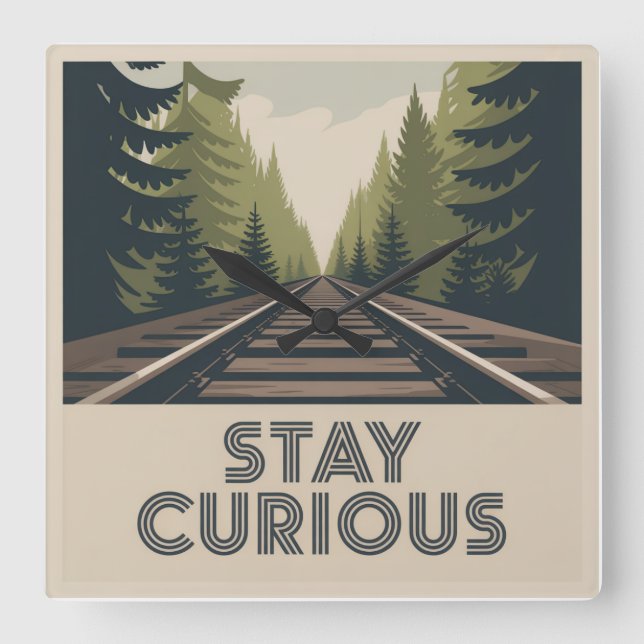 Stay Curious Fyrkantig Klocka (Framsida)