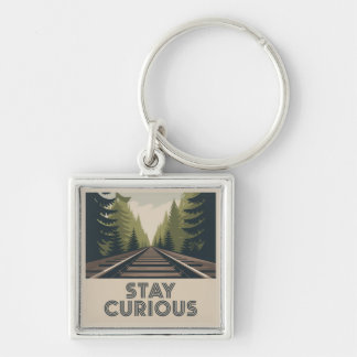 Stay Curious Fyrkantig Silverfärgad Nyckelring