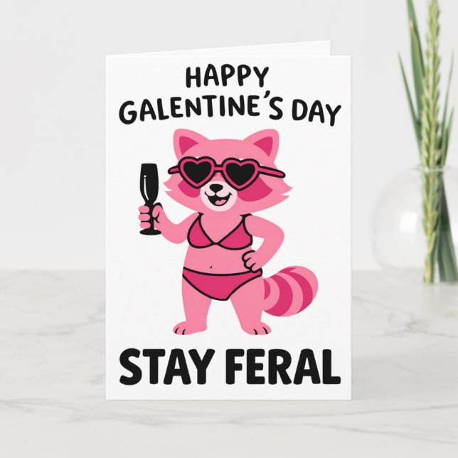 Stay Feral Galentines Raccoon Card Kort (Framsida)