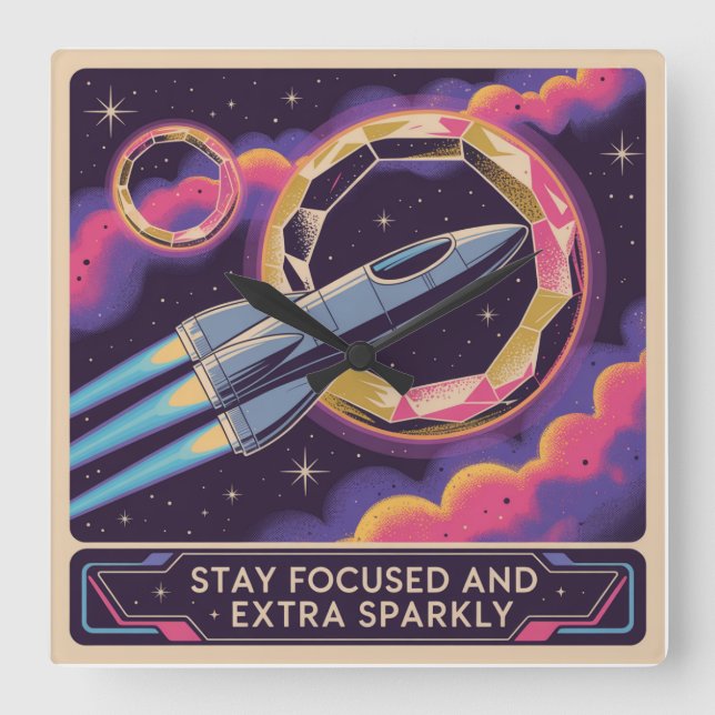 Stay Focused And Extra Sparkly Fyrkantig Klocka (Framsida)
