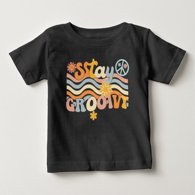 Stay Groovy 70s Aesthetic Hippie Shirt T (Framsida)