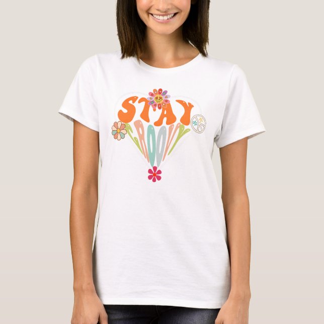 Stay Groovy Retro Hippie  T Shirt (Framsida)