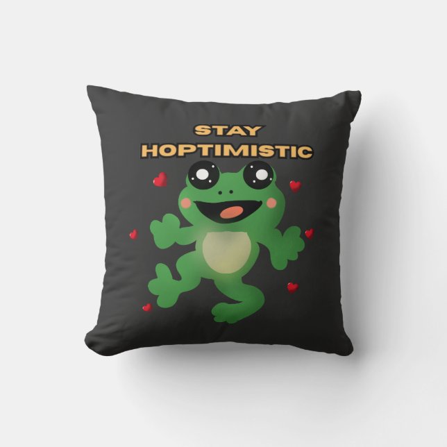 Stay Hoptimistic Cute Frog Pun Funny Frog Lover Gi Kudde (Framsida)