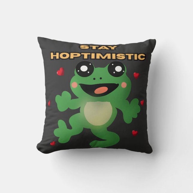 Stay Hoptimistic Cute Frog Pun Funny Frog Lover Gi Kudde (Framsida)