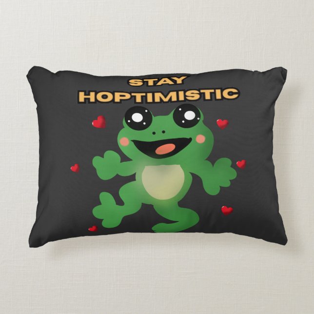 Stay Hoptimistic Cute Frog Pun Funny Frog Lover Gi Prydnadskudde (Framsidan)