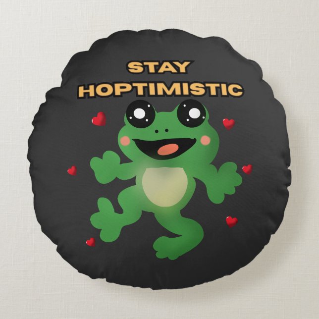 Stay Hoptimistic Cute Frog Pun Funny Frog Lover Gi Rund Kudde (Framsidan)
