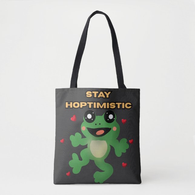 Stay Hoptimistic Cute Frog Pun Funny Frog Lover Gi Tygkasse (Framsida)
