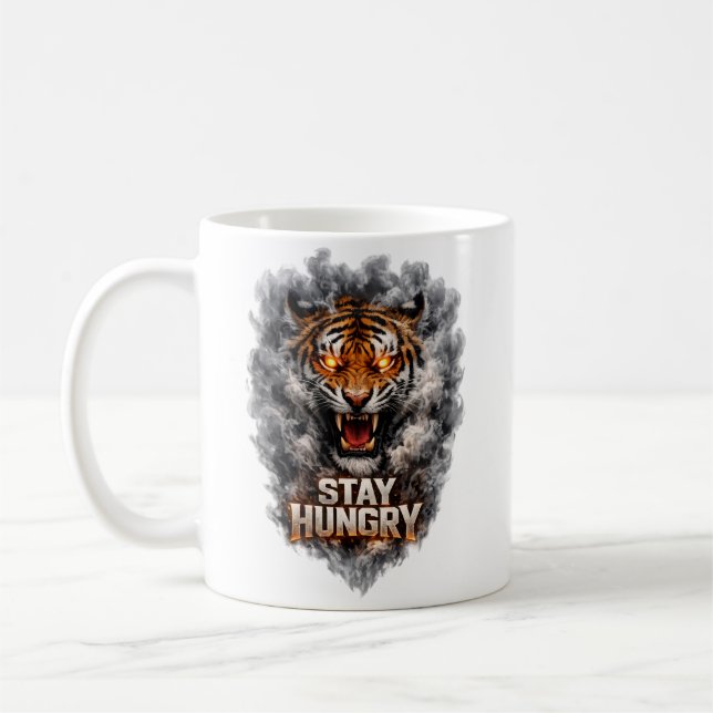 Stay Hungry Tiger Motivation Design Kaffemugg (Vänster)