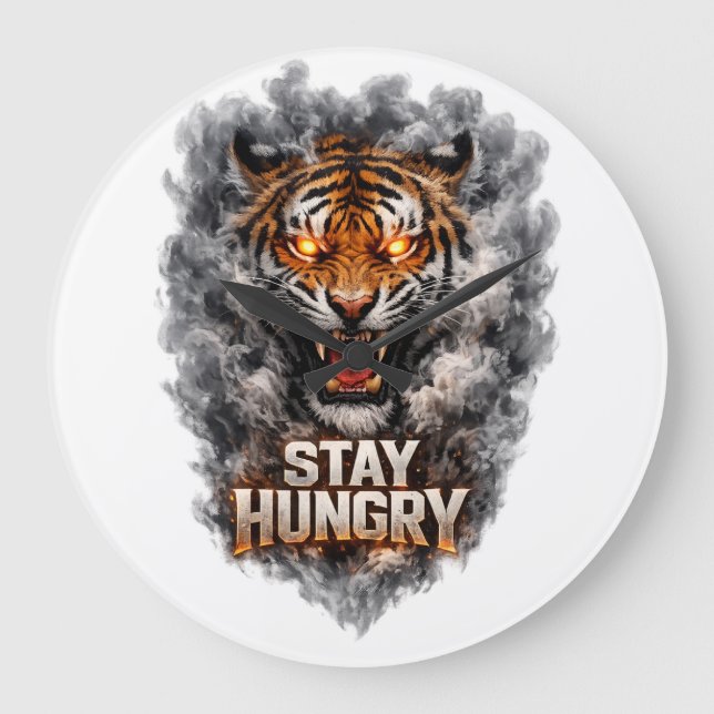 Stay Hungry Tiger Motivation Design Stor Klocka (Framsida)