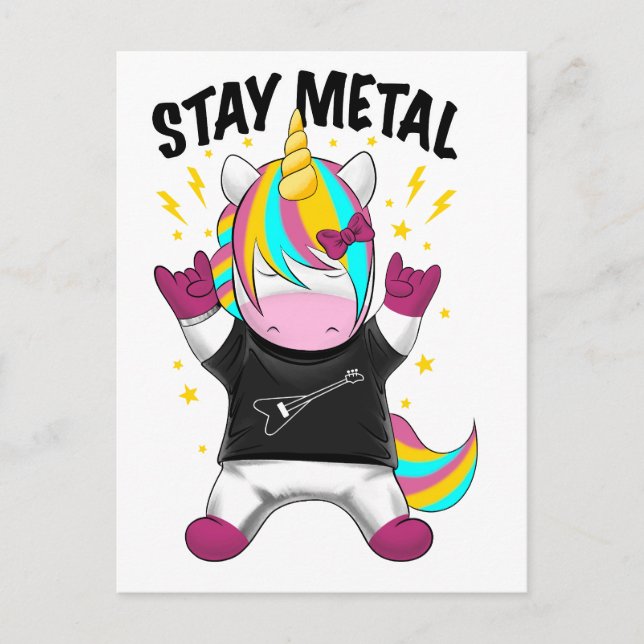 Stay metal unicorn vykort (Framsida)