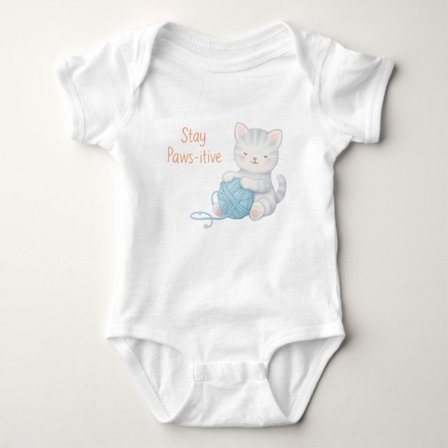 Stay Paws-itive Baby Bodysuit – Cute Kitten Nurser T Shirt (Framsida)