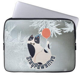 Stay Pawsitive Cat Illustration Modern Neoprene La Laptop Fodral
