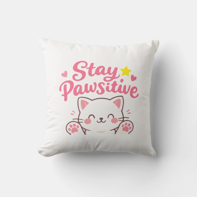 Stay Pawsitive – Cute Cat Motivational Quote Desig Kudde (Framsida)