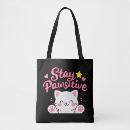 Stay Pawsitive – Cute Cat Motivational Quote Desig Tygkasse