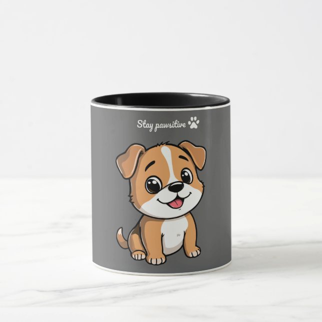Stay Pawsitive Cute Puppy Dog Coffee Mug Mugg (Center)
