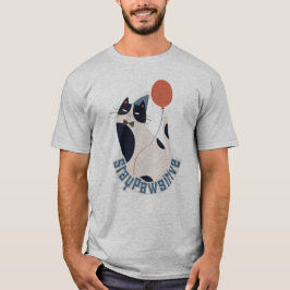 Stay Pawsitive Cute Tuxedo Cat Grey Party Tee