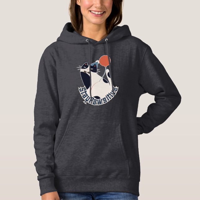 Stay Pawsitive Cute Tuxedo Cat Motivational Hoodie T Shirt (Framsida)