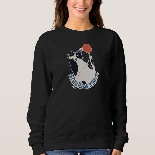 Stay Pawsitive Cute Tuxedo Cat Motivational Sweats T Shirt (Framsida)
