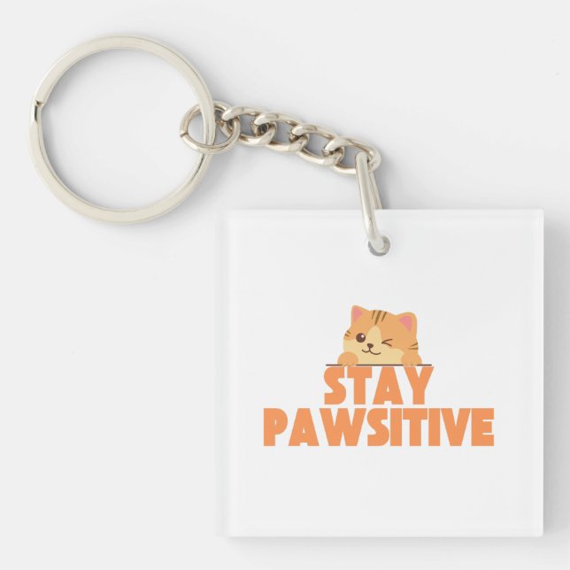 Stay Pawsitive Cute Winking Cat Pun Design (Framsidan)