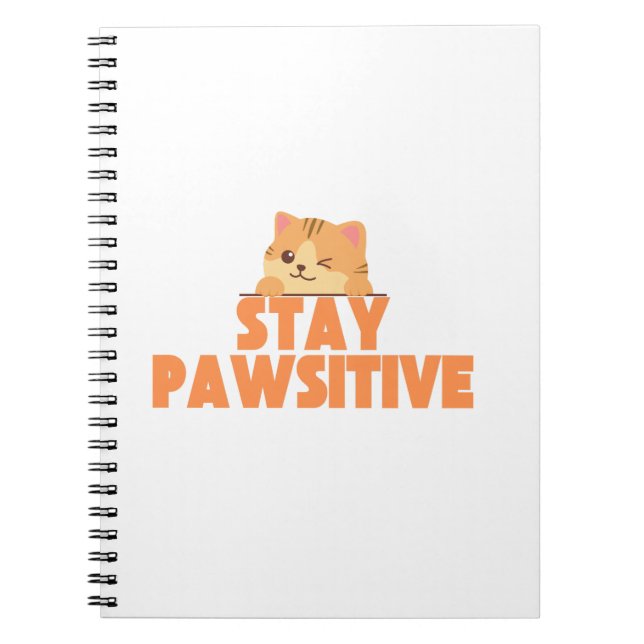 Stay Pawsitive Cute Winking Cat Pun Design Anteckningsbok (Framsidan)